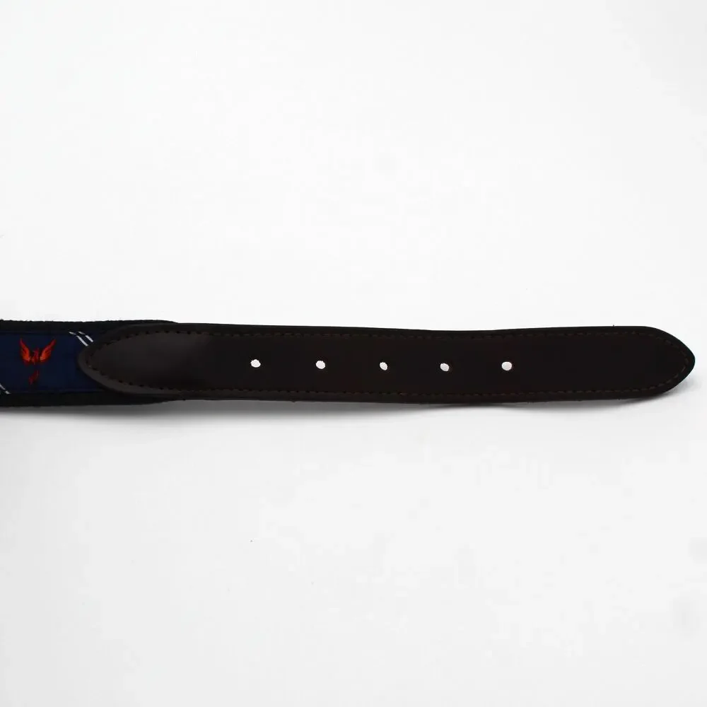 Vineyard Vines Belt Mens 36 Blue Canvas Leather Embroidered Phoenix Bird Preppy